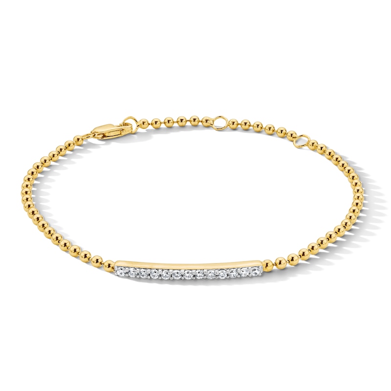 Main Image 1 of 1/4 CT. T.W. Lab-Grown Diamond Bar and Bead Bracelet in Sterling Silver with 14K Gold Plate (F/VS2) - 7.25"