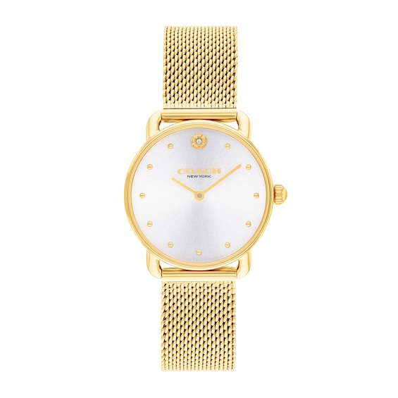 Ladies' Coach Gold-Tone IP Analog Watch with Silver-Tone Dial and Mesh Band (Model: 14504223)