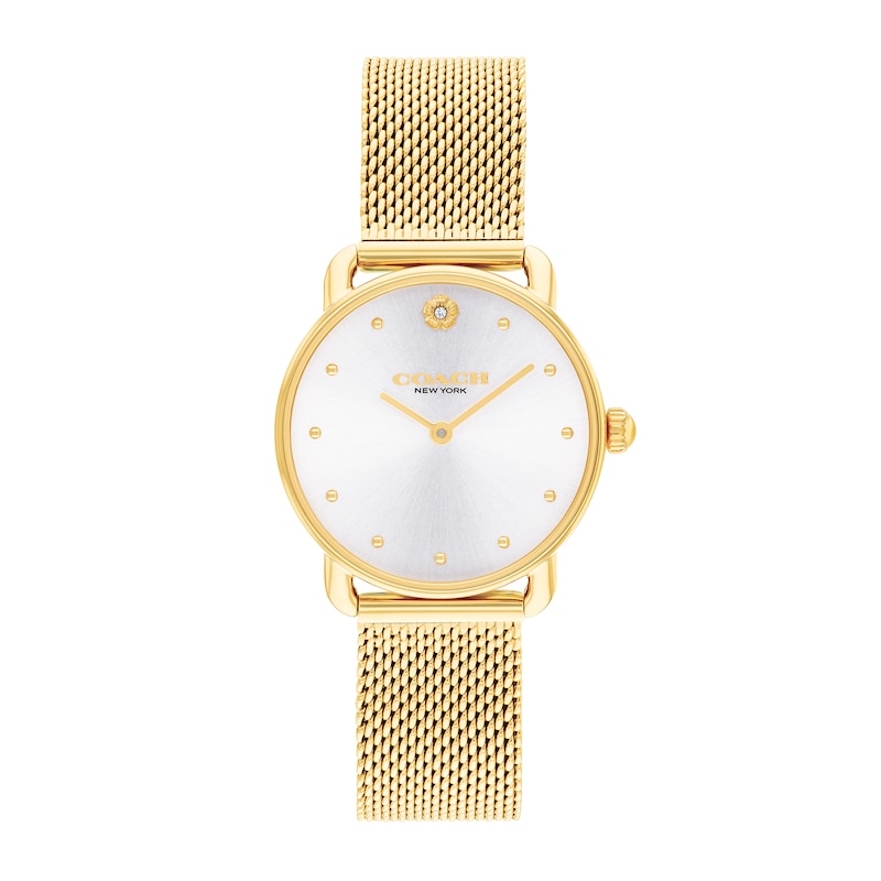Main Image 1 of Ladies' Coach Gold-Tone IP Analog Watch with Silver-Tone Dial and Mesh Band (Model: 14504223)