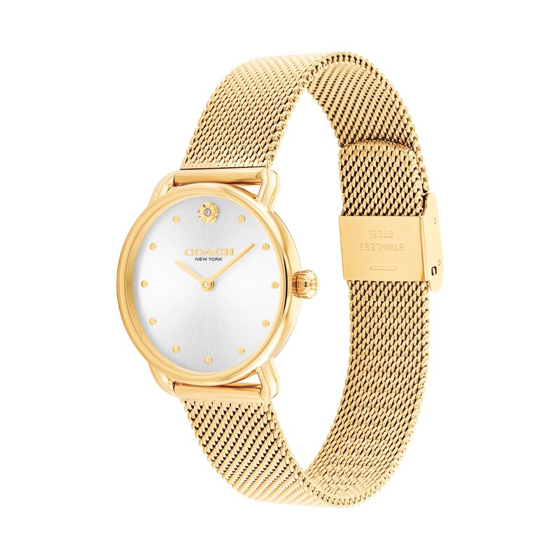 Main Image 2 of Ladies' Coach Gold-Tone IP Analog Watch with Silver-Tone Dial and Mesh Band (Model: 14504223)
