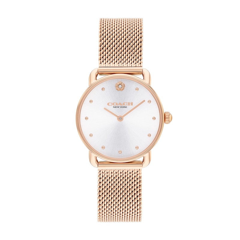 Main Image 1 of Ladies' Coach Rose-Tone IP Analog Watch with Silver-Tone Dial and Mesh Band (Model: 14504222)