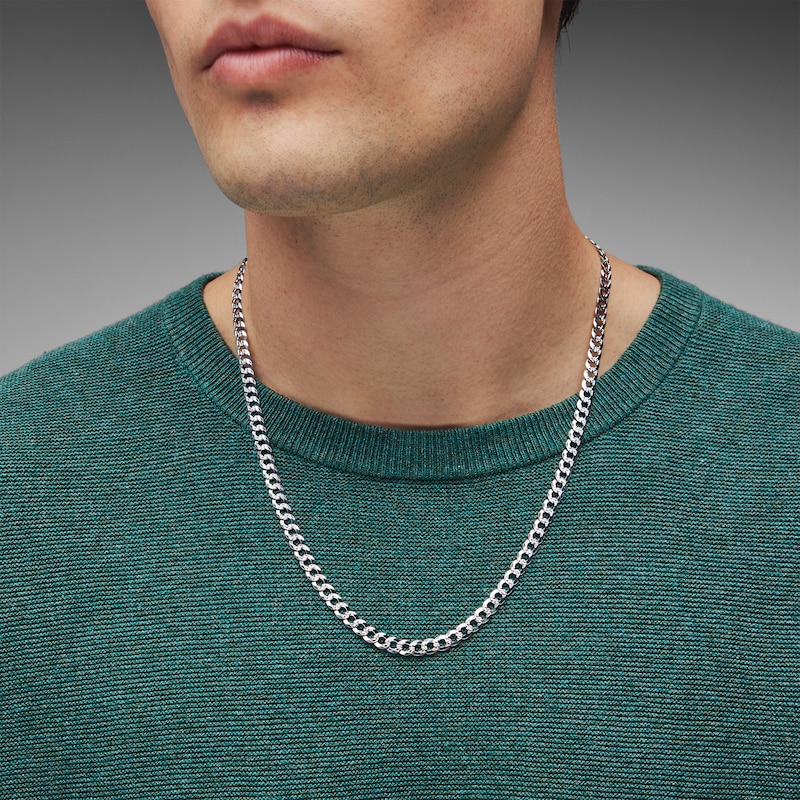 Main Image 2 of 5.7mm Pavé Flat Curb Chain Necklace in Solid Sterling Silver - 22"