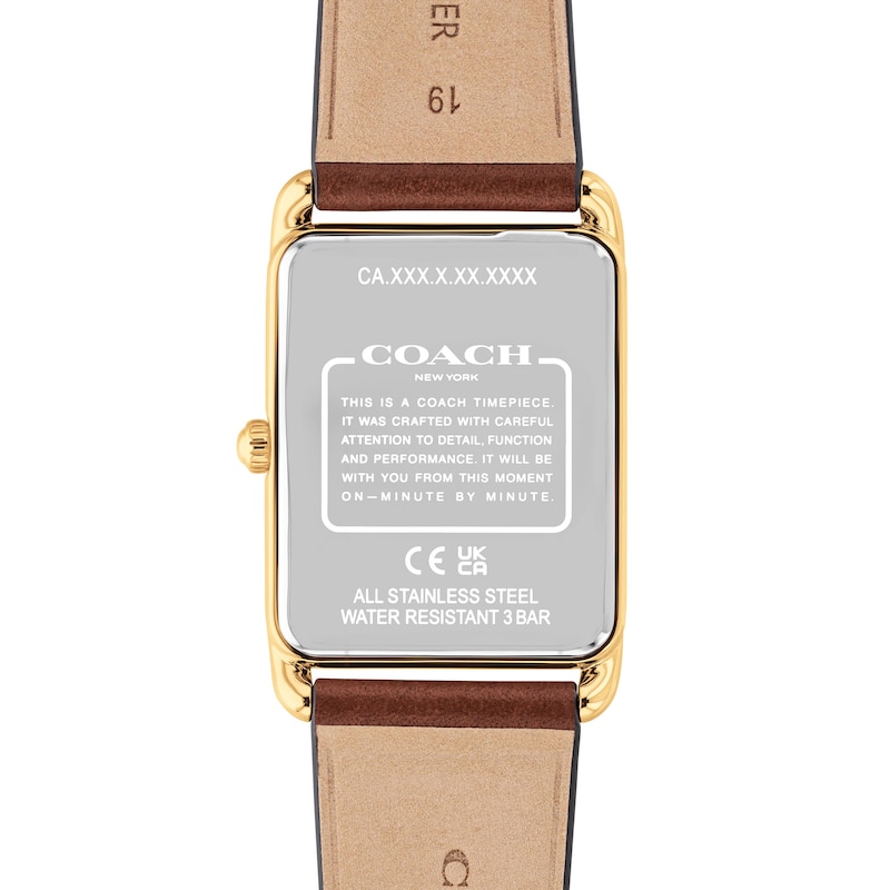 Main Image 3 of Unisex Coach Analog Watch with Silver-Tone Rectangle Dial and Brown Leather Strap (Model: 14400044)