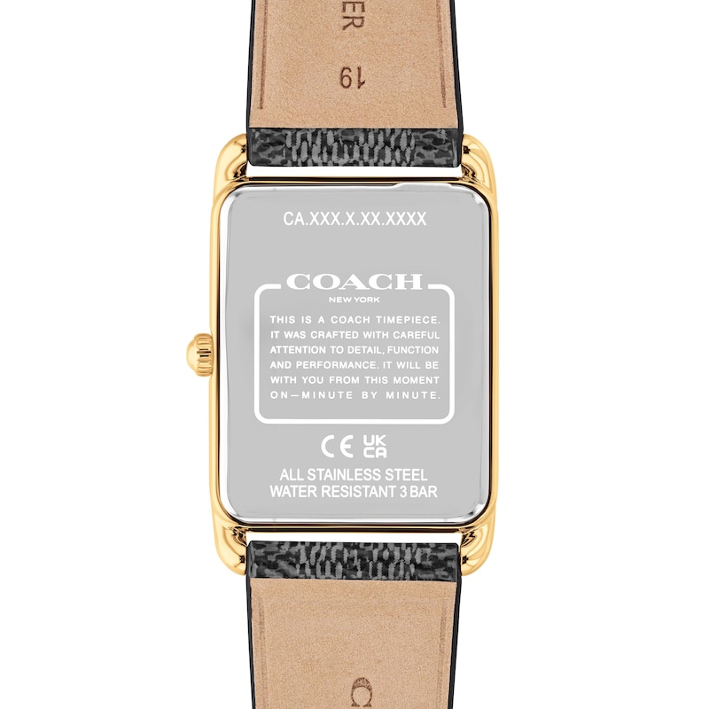 Main Image 3 of Unisex Coach Gold-Tone IP Analog Watch with Black Rectangle Dial and Brown Leather Strap (Model: 14400045)