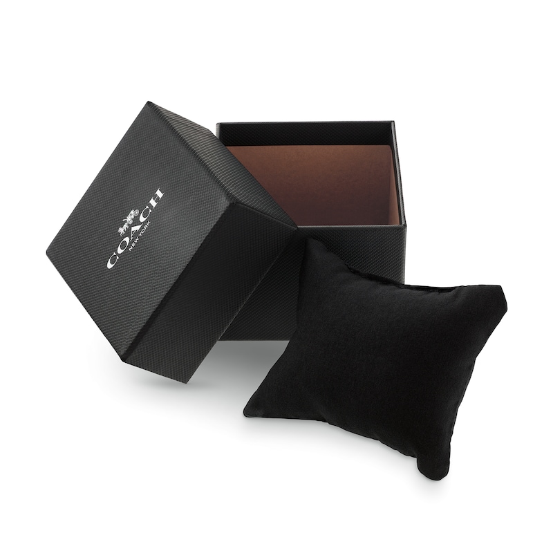 Main Image 6 of Unisex Coach Gold-Tone IP Analog Watch with Black Rectangle Dial and Brown Leather Strap (Model: 14400045)