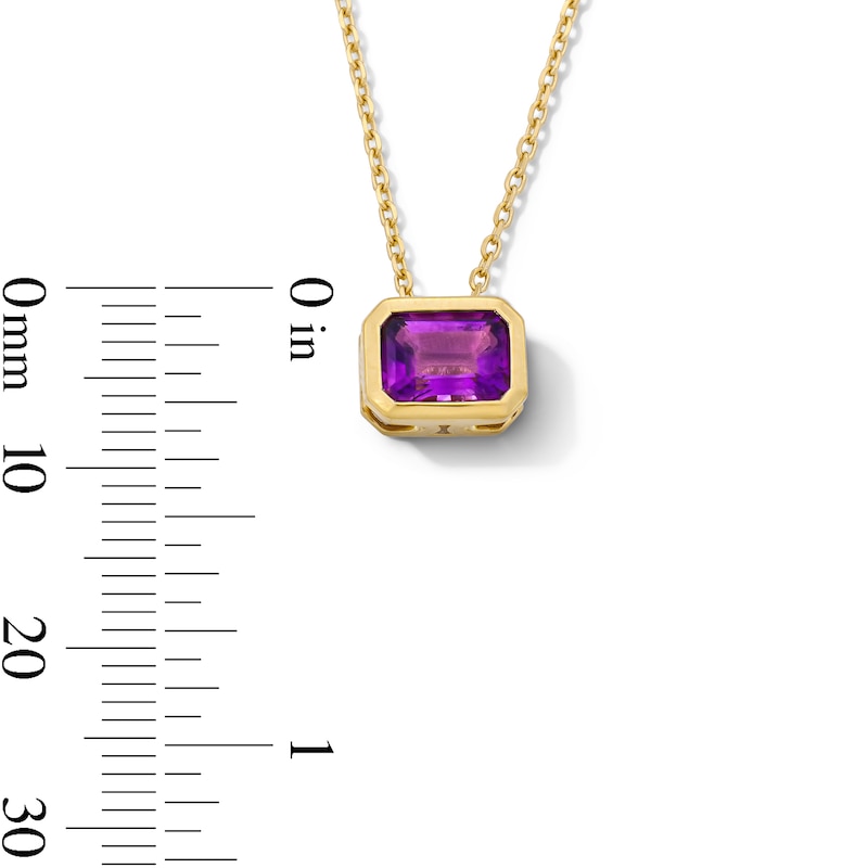 Main Image 5 of Emerald-Cut Amethyst Solitaire Pendant and Stud Earrings Set in Sterling Silver with 14K Gold Plate