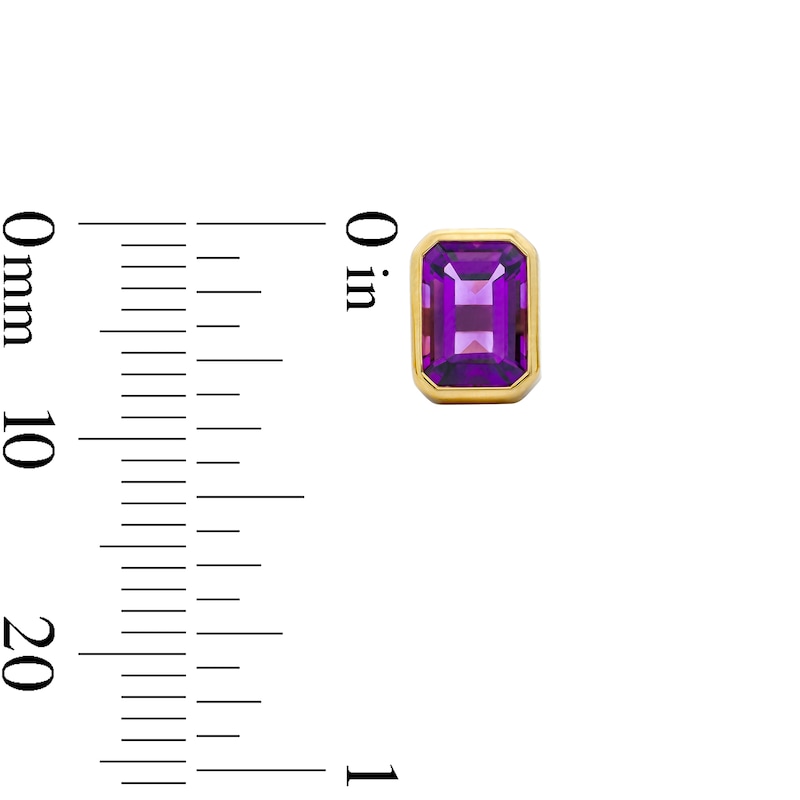 Main Image 6 of Emerald-Cut Amethyst Solitaire Pendant and Stud Earrings Set in Sterling Silver with 14K Gold Plate