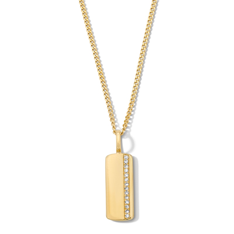 Main Image 1 of 1/10 CT. T.W. Lab-Grown Diamond Stripe Slender Tag Necklace in Sterling Silver with 14K Gold Plate (F/VS2) - 22″