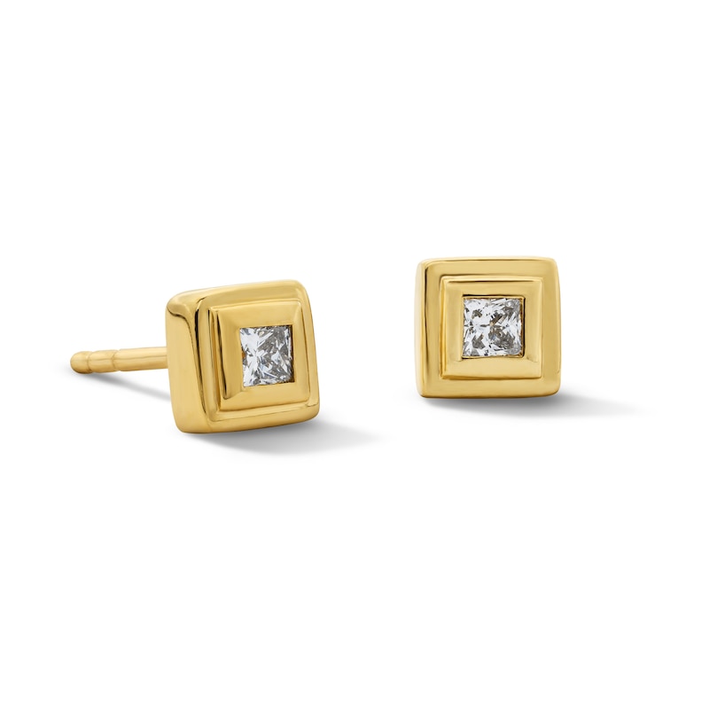 Main Image 1 of 1/5 CT. T.W. Square-Cut Lab-Grown Diamond Solitaire Stud Earrings in Sterling Silver with 14K Gold Plate (F/VS2)
