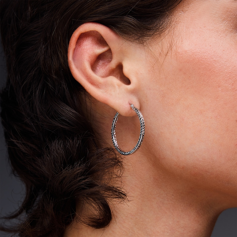 Main Image 2 of 31.0mm Diamond-Cut Hoop Earrings in Sterling Silver