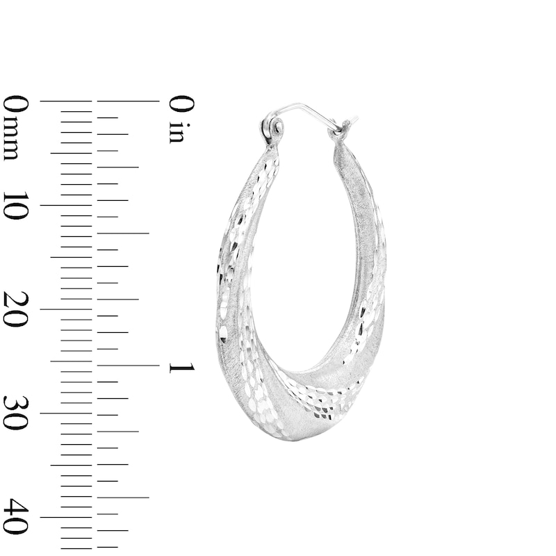 Main Image 2 of Diamond-Cut and Satin-Finish Tapered Hoop Earrings in Sterling Silver