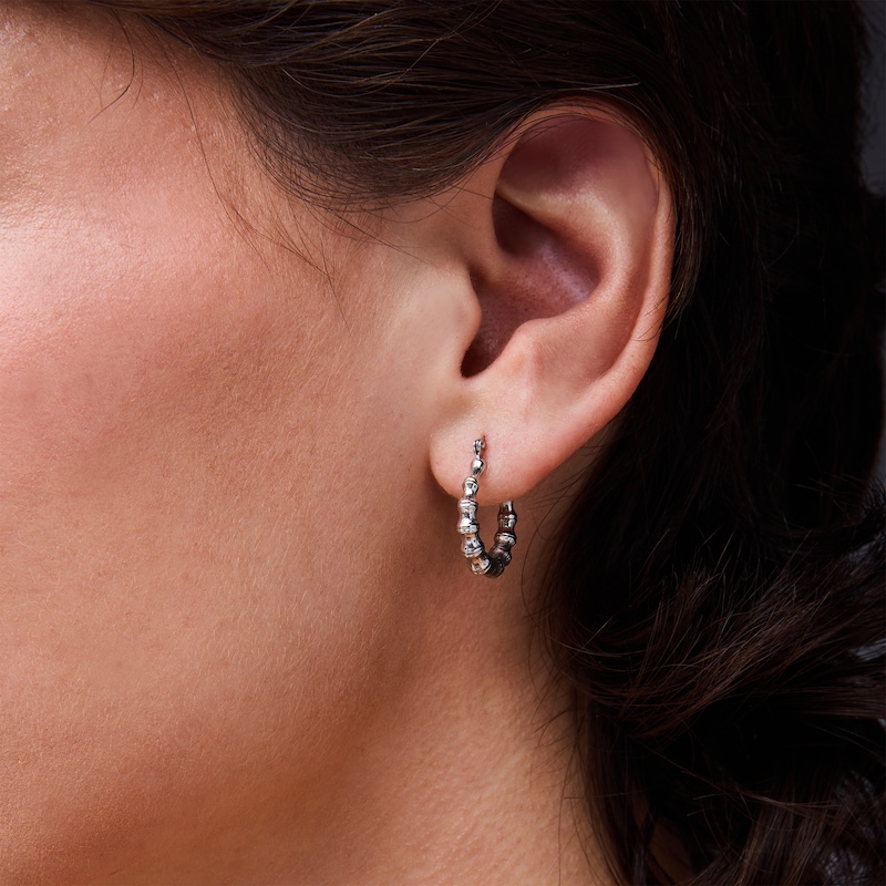 Main Image 2 of 19.0mm Bamboo Graduated Hoop Earrings in Hollow Sterling Silver