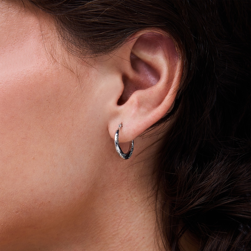 Main Image 2 of 16.5mm Twist Beaded Hoop Earrings in Hollow Sterling Silver