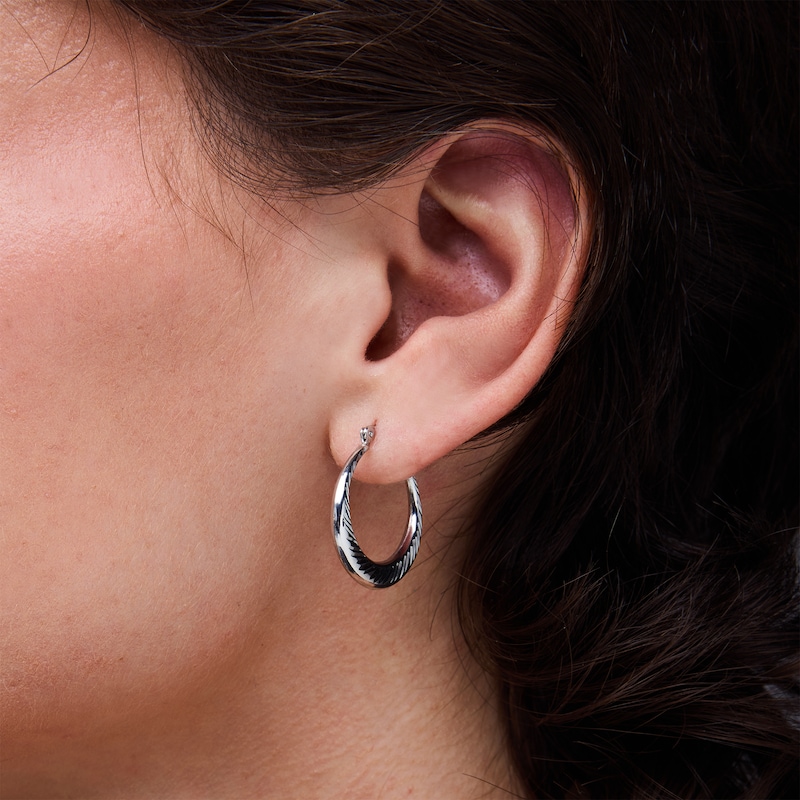 Main Image 2 of 25.0mm Diamond-Cut Tapered Hoop Earrings in Hollow Sterling Silver