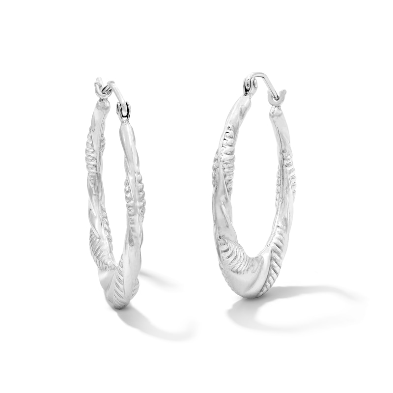 Main Image 1 of 27.0mm Diamond-Cut Textured Twist Hoop Earrings in Hollow Sterling Silver