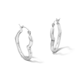 21.0mm Tilted Heart Outline Hoop Earrings in Hollow Sterling Silver