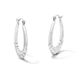 25.0mm Chevron Tapered Oval Hoop Earrings in Hollow Sterling Silver