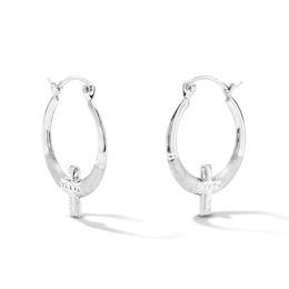 21.0mm Tapered Oval Cross Hoop Earrings in Hollow Sterling Silver