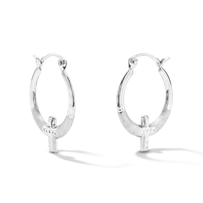 Main Image 1 of 21.0mm Tapered Oval Cross Hoop Earrings in Hollow Sterling Silver
