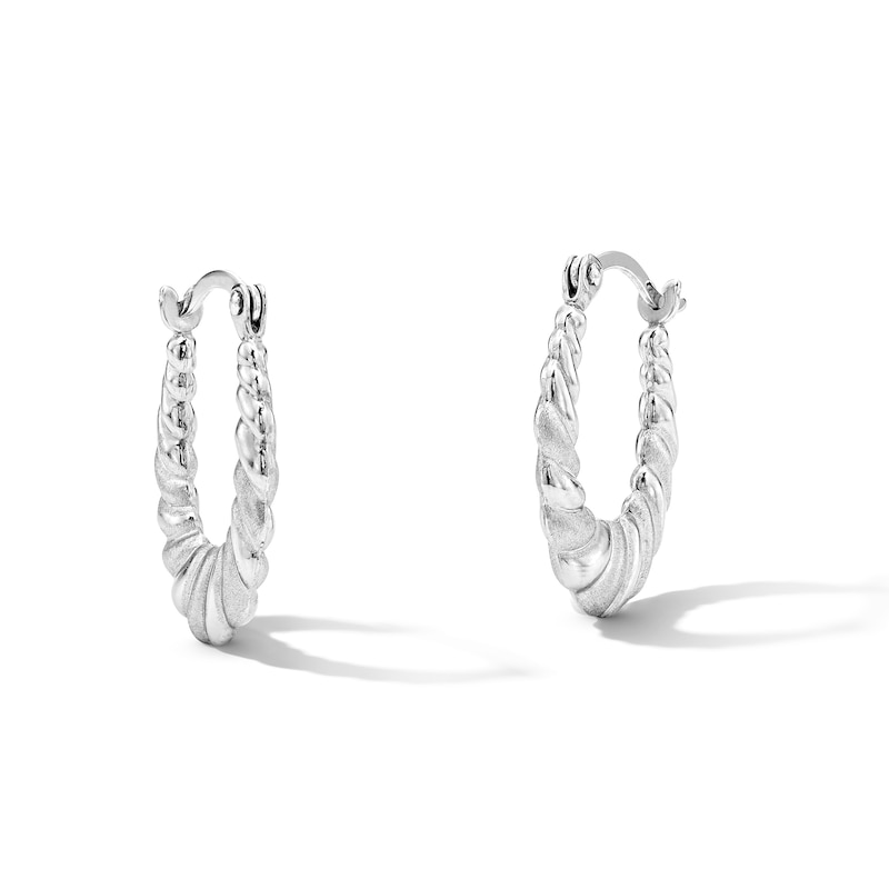 Main Image 1 of 17.0mm Diamond-Cut Oval Scalloped Hoop Earrings in Hollow Sterling Silver