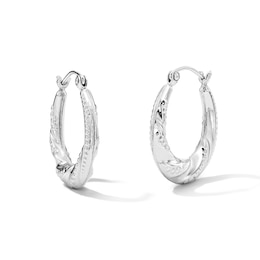 20.0mm Beaded Twist Hoop Earrings in Hollow Sterling Silver