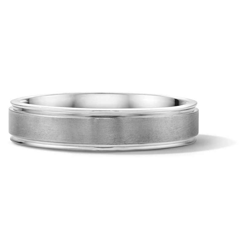 Main Image 1 of 5.0mm Engravable Stepped-Edge Wedding Band in Sterling Silver (1 Line)