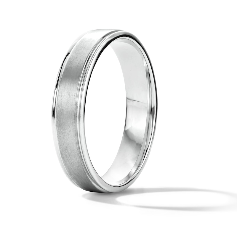 Main Image 2 of 5.0mm Engravable Stepped-Edge Wedding Band in Sterling Silver (1 Line)