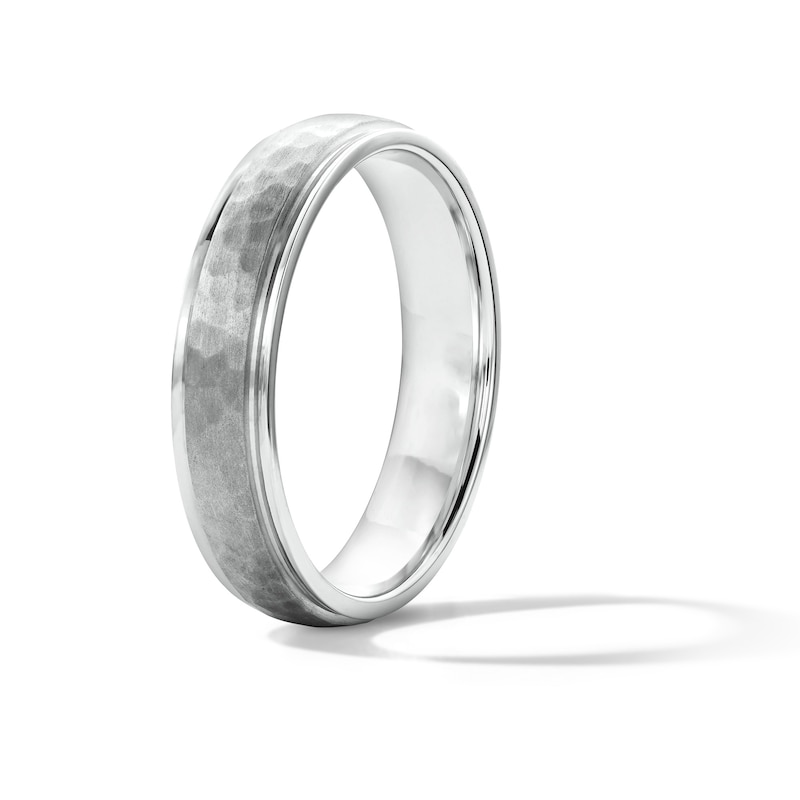 Main Image 2 of 5.0mm Engravable Hammered Stepped-Edge Wedding Band in Sterling Silver (1 Line)