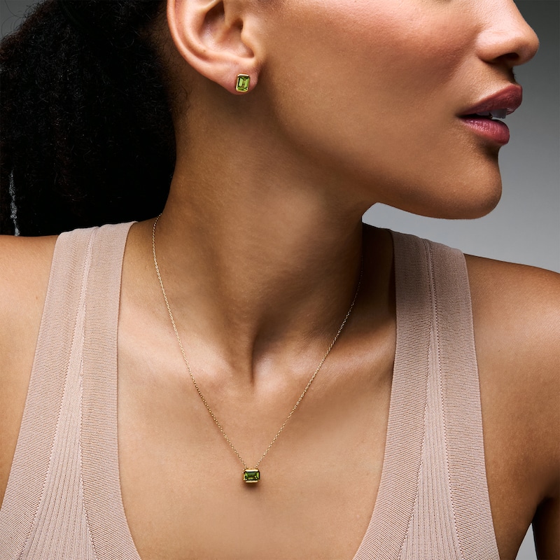 Main Image 2 of Emerald-Cut Peridot Solitaire Pendant and Stud Earrings Set in Sterling Silver with 14K Gold Plate