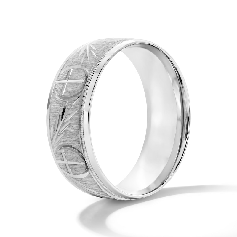 Main Image 3 of Diamond-Cut Patterned Wedding Band in Sterling Silver
