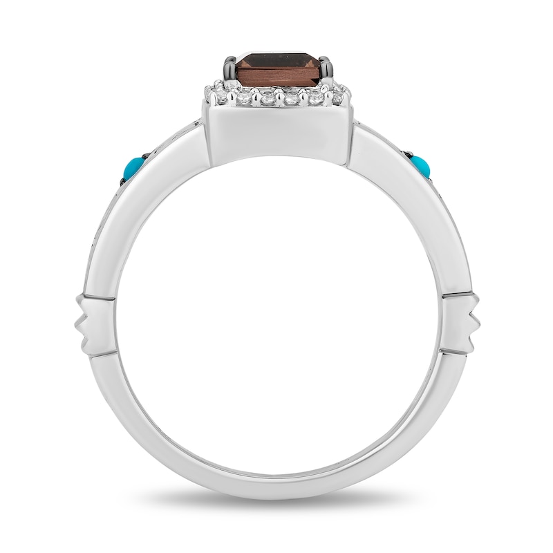 Main Image 3 of Enchanted Disney Pocahontas Princess-Cut Smoky Quartz, Turquoise and 1/10 CT. T.W. Diamond Ring in Sterling Silver