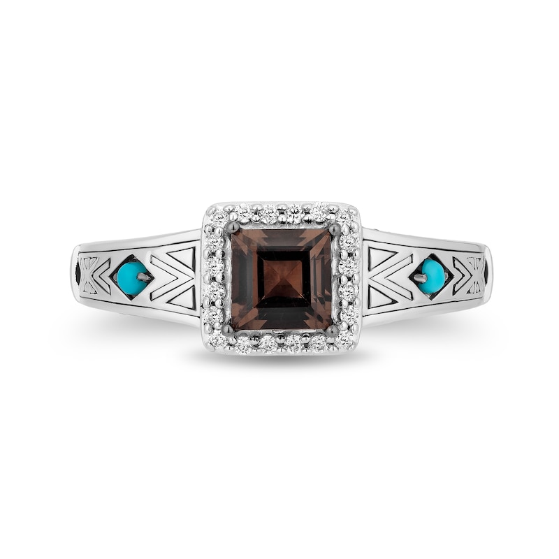Main Image 4 of Enchanted Disney Pocahontas Princess-Cut Smoky Quartz, Turquoise and 1/10 CT. T.W. Diamond Ring in Sterling Silver