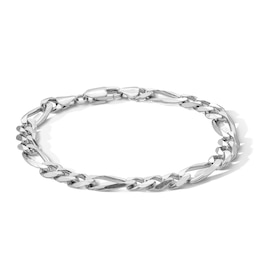 7.2mm Figaro Chain Bracelet in Solid Sterling Silver - 8.5"