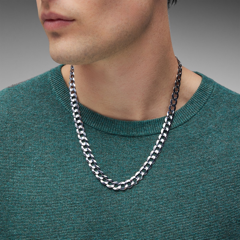 Main Image 2 of 9.6mm Flat Curb Chain Necklace in Solid Sterling Silver - 22"