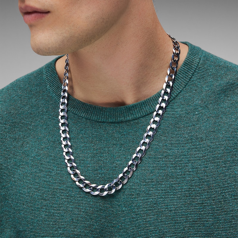 Main Image 2 of 12.0mm Flat Curb Chain Necklace in Solid Sterling Silver - 24"