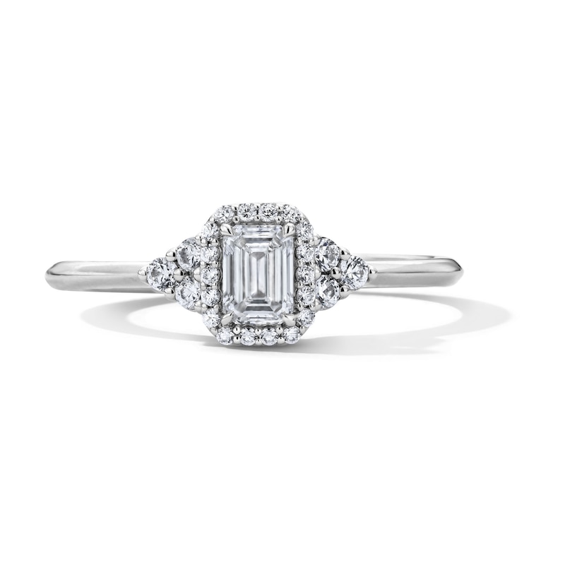 Main Image 1 of 1/2 CT. T.W. Emerald-Cut Lab-Grown Diamond Frame Engagement Ring in 10K White Gold (F/VS2)