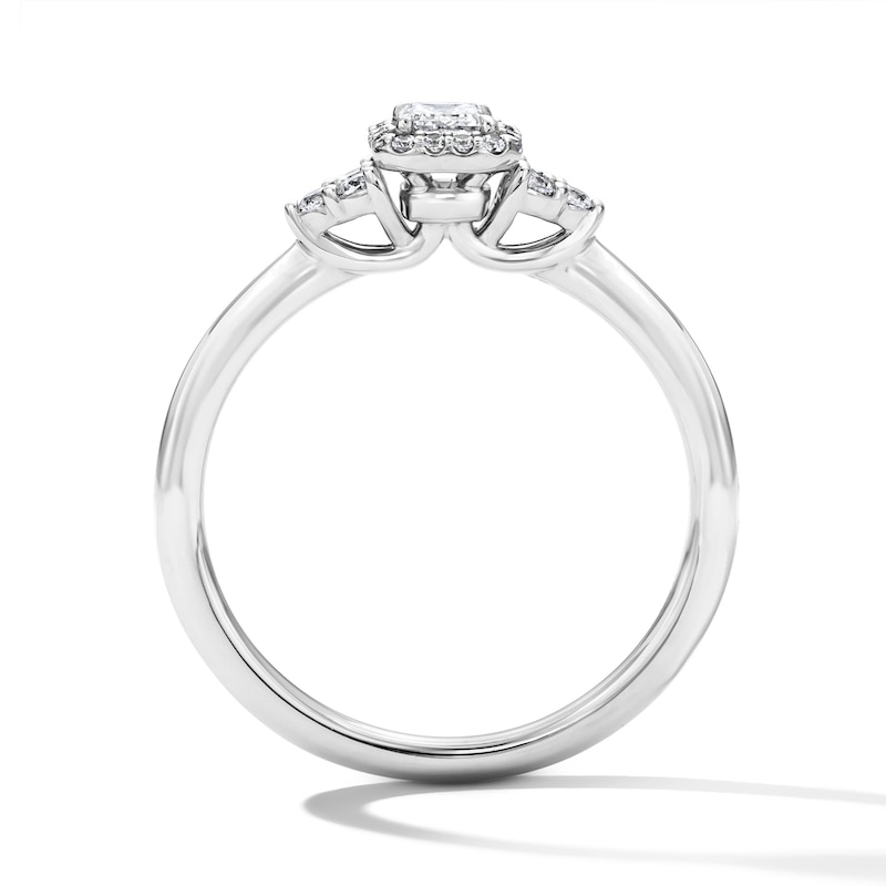 Main Image 2 of 1/2 CT. T.W. Emerald-Cut Lab-Grown Diamond Frame Engagement Ring in 10K White Gold (F/VS2)