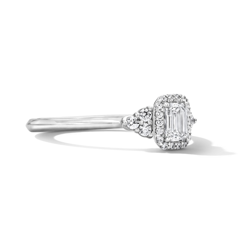 Main Image 3 of 1/2 CT. T.W. Emerald-Cut Lab-Grown Diamond Frame Engagement Ring in 10K White Gold (F/VS2)