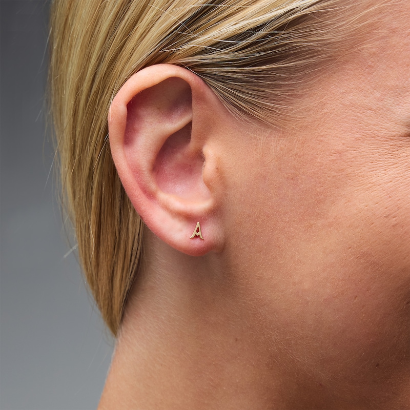 Main Image 2 of "A" Initial Single Cartilage Stud Earring in 14K Gold