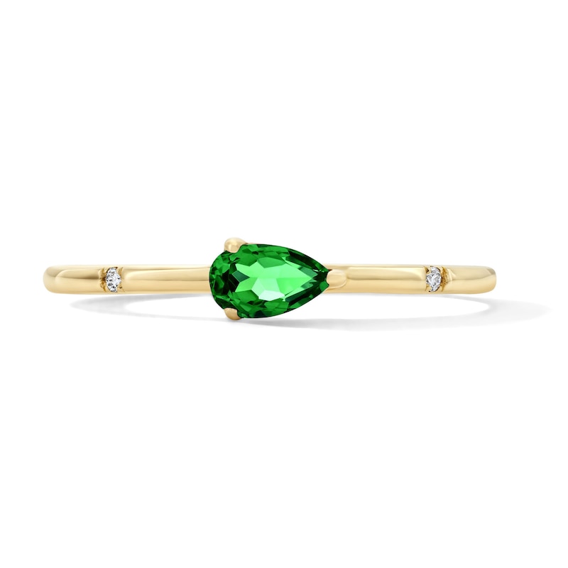 Main Image 1 of Pear-Shaped Emerald and Lab-Grown Diamond-Accent Stackable Ring in 10K Gold (F/VS2)