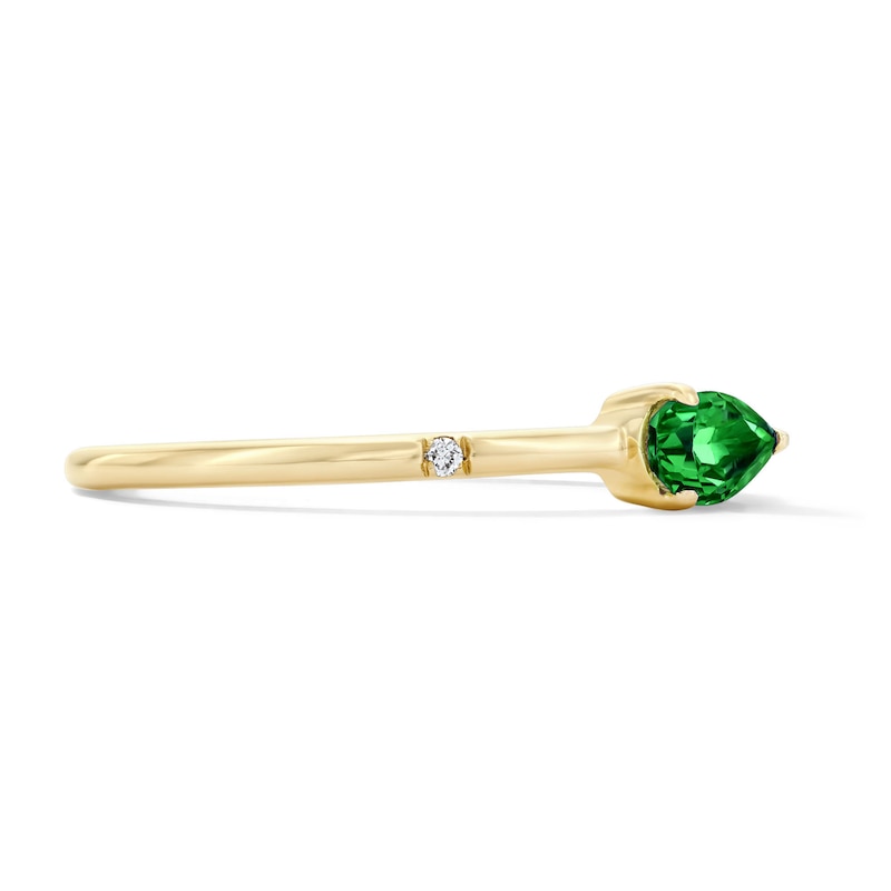 Main Image 5 of Pear-Shaped Emerald and Lab-Grown Diamond-Accent Stackable Ring in 10K Gold (F/VS2)