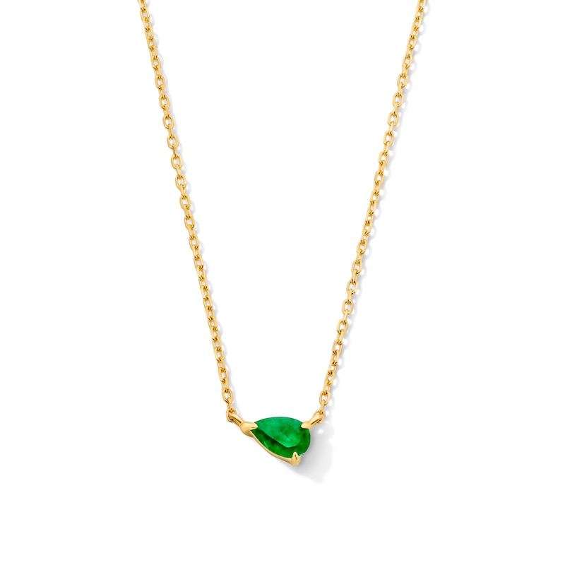Main Image 1 of Pear-Shaped Emerald Solitaire Necklace in 10K Gold