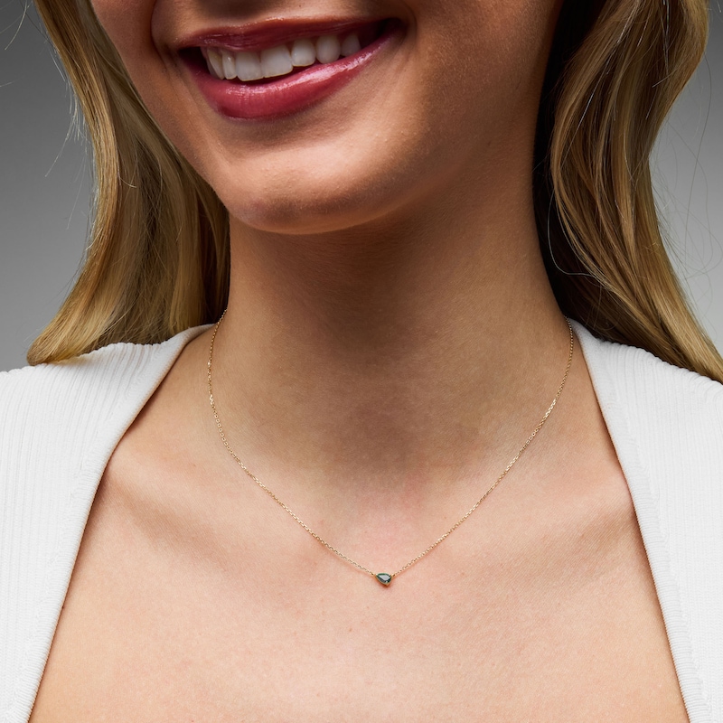 Main Image 2 of Pear-Shaped Emerald Solitaire Necklace in 10K Gold