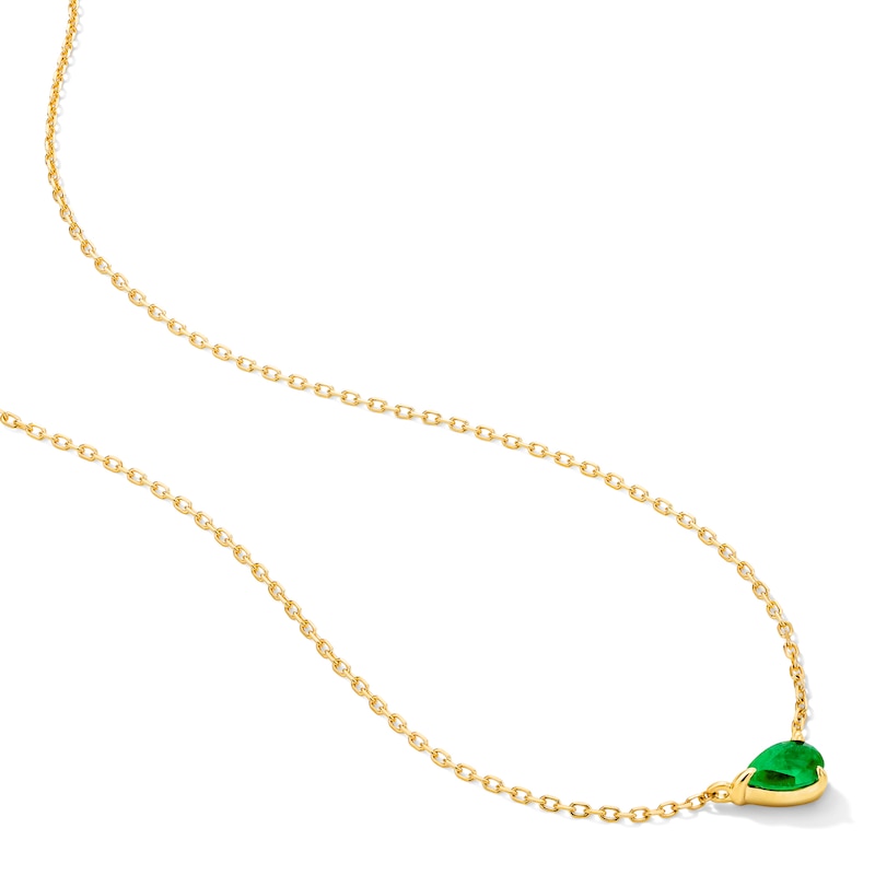 Main Image 4 of Pear-Shaped Emerald Solitaire Necklace in 10K Gold