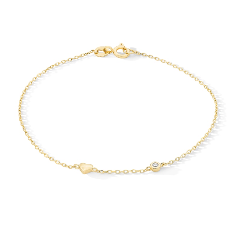 Main Image 1 of Lab-Grown Diamond-Accent and Heart Station Bracelet in Sterling Silver with 18K Gold Plate (H/SI2) - 7.25″