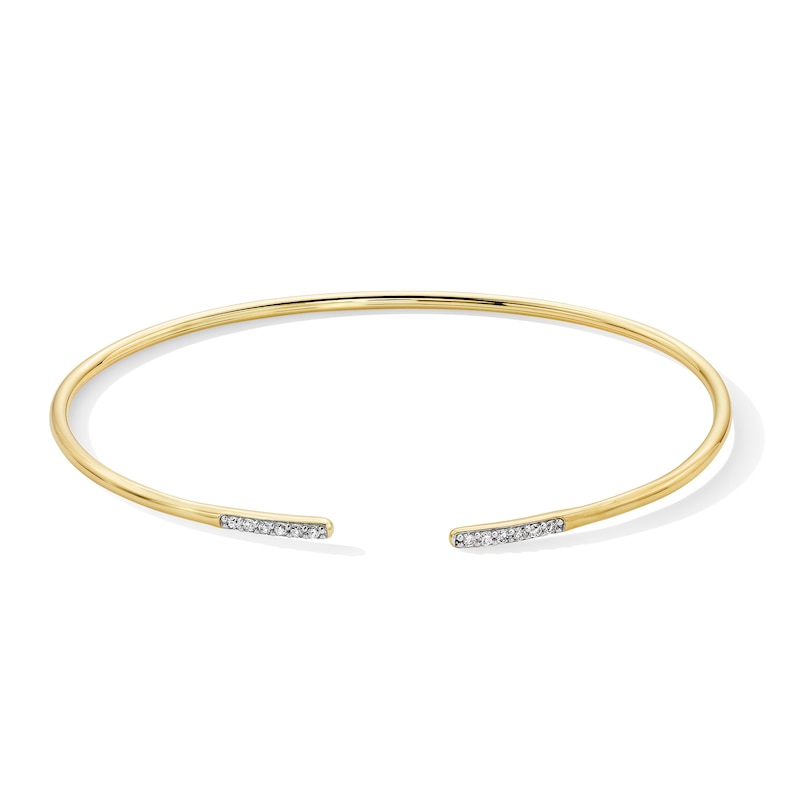 Main Image 1 of 1/8 CT. T.W. Lab-Grown Diamond Cuff Bracelet in Hollow Sterling Silver with 18K Gold Plate (H/SI2) - 7.76″