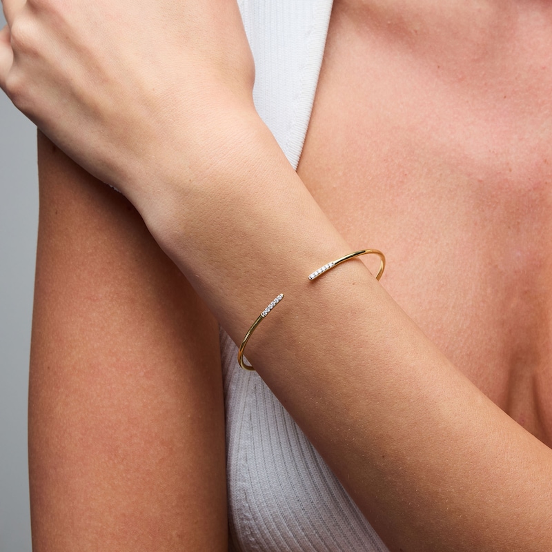 Main Image 2 of 1/8 CT. T.W. Lab-Grown Diamond Cuff Bracelet in Hollow Sterling Silver with 18K Gold Plate (H/SI2) - 7.76″