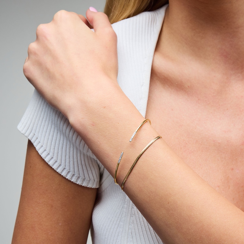Main Image 3 of 1/8 CT. T.W. Lab-Grown Diamond Cuff Bracelet in Hollow Sterling Silver with 18K Gold Plate (H/SI2) - 7.76″