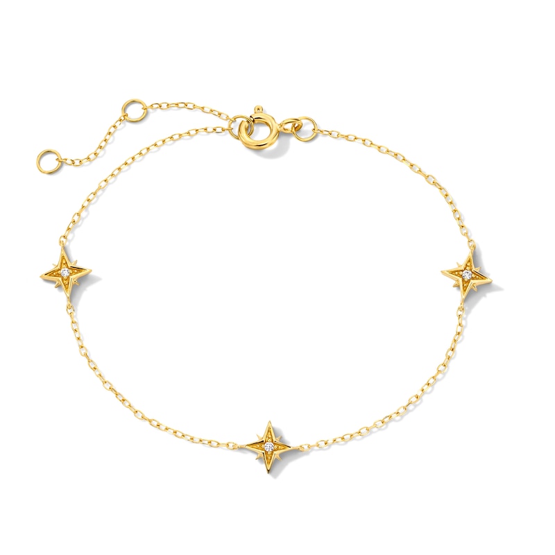 Main Image 1 of Lab-Grown Diamond-Accent Starburst Station Bracelet in Sterling Silver with 14K Gold Plate (F/SI2) - 7.25″