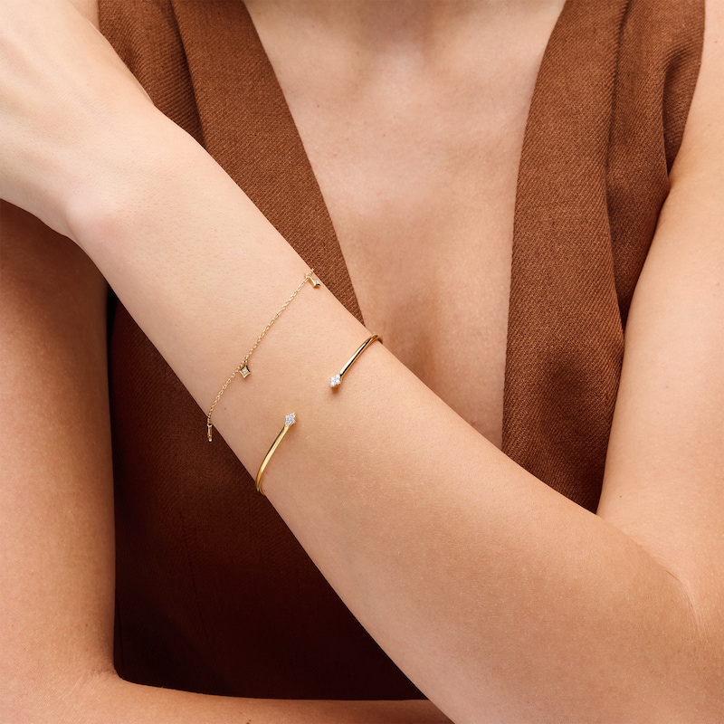 Main Image 3 of Lab-Grown Diamond-Accent Rhombus Dangle Station Bracelet in Sterling Silver with 14K Gold Plate (F/SI2) - 7.25″